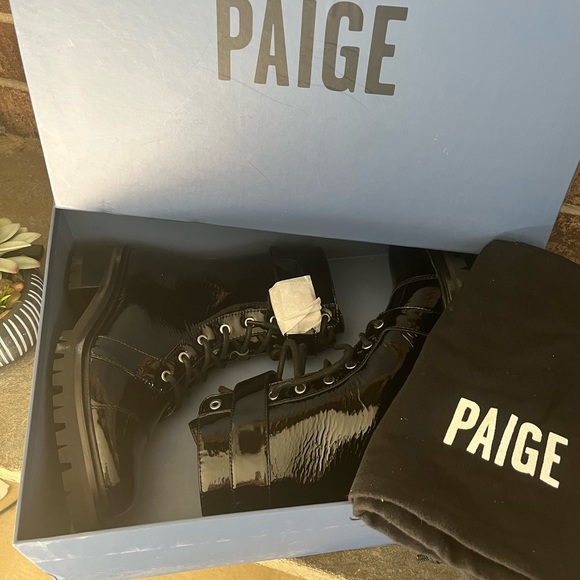 Paige Bailey Combat Boot Black Patent Leather size 8.5M - Picture 9 of 12